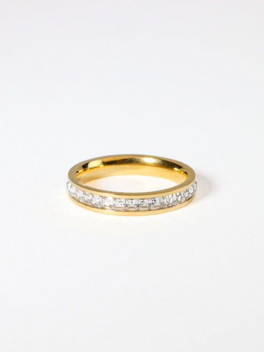 Chrysothemiss Ring with Stones made of Steel Gold Plated