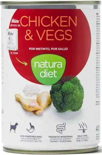 Natura Diet Nassfutter Hunde in Dose Diät mit Huhn, Gemüse, Lachs, Reis, Kartoffeln, Karotte und Brokkoli 400gr