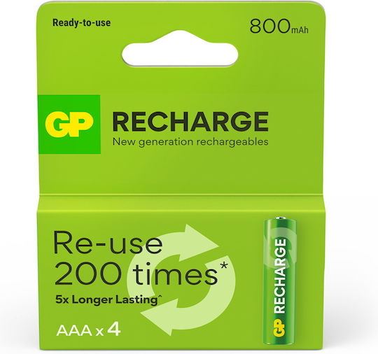 Gp Recharge Rechargeable Battery Size Aaa 800 Mah 4-pack Electronics