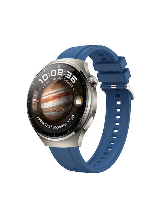 Huawei Watch 4 Pro Μοτίβο Ελαστικών Ασημένια Πόρπη Λουράκι Ρολογιού Σιλικόνης Μπλε