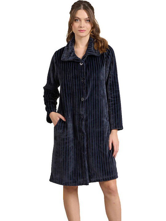 Jeannette Lingerie Χειμερινή Γυναικεία Ρόμπα Navy Μπλε