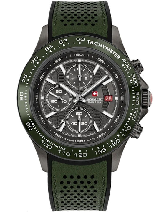 Swiss Alpine Military by Grovana Men's Watch 43mm Chronograph Battery with Green Leather Strap