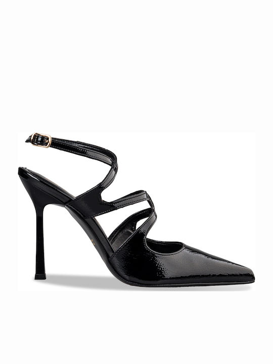 Envie Shoes Γόβες από Λουστρίνι με Τακούνι Στιλέτο & Λουράκι Μαύρες