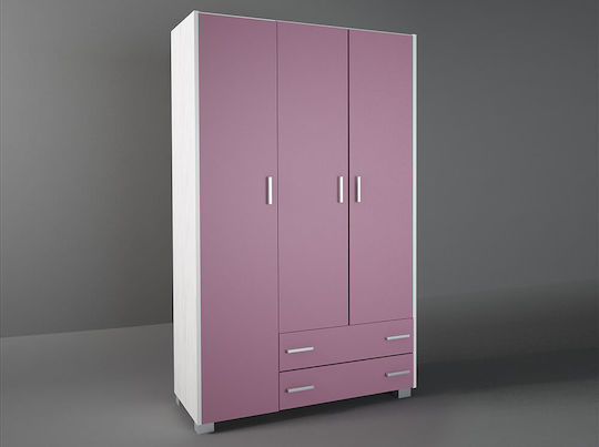Three Door Wardrobe with 2 Drawers Pink 110x50x180cm