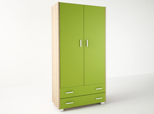 Δίφυλλη Ντουλάπα με 2 Συρτάρια Πράσινη 50x50x180cm