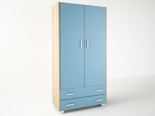 Two Door Wardrobe with 2 Drawers Blue 50x50x180cm