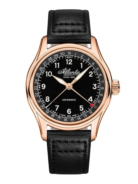 Ceas Bărbătesc 40mm Automat cu Neagră Curea din Piele