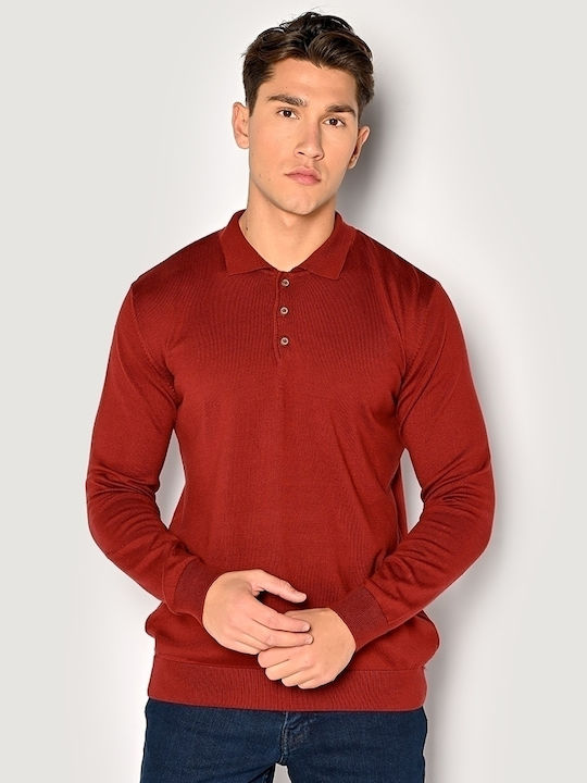 Sogo Polo Pulover Mânecă Lungă Bordeaux