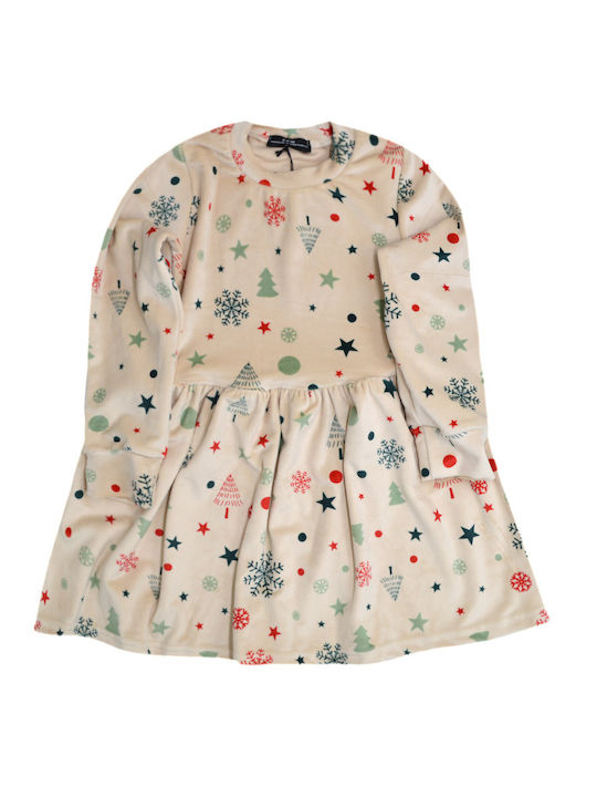 Kinderkleid Langärmelig Samt Beige