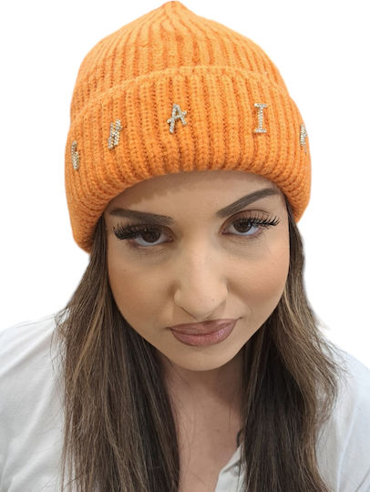 Beanie Γυναικείος Σκούφος Πλεκτός σε Πορτοκαλί χρώμα