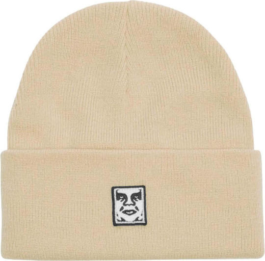 Icon Patch Beanie Männer Beanie Gestrickt in Beige Farbe