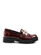 Lackleder Damen Loafers in Burgundisch Farbe