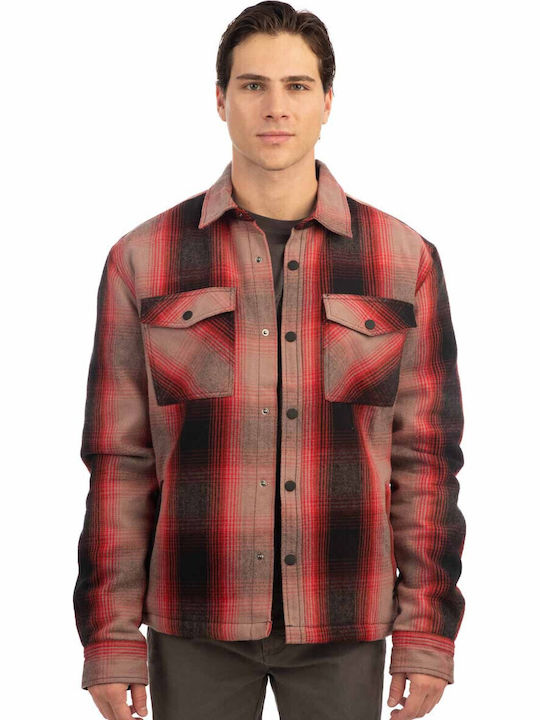 Langärmeliges Flanell Overshirt in Normale Passform Geprüft Rot Greige