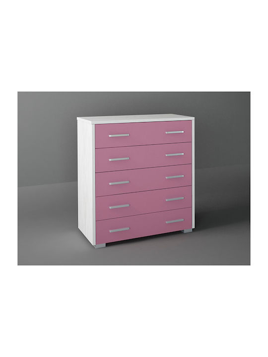 Kids Chest of Drawers Pink / White with 5 Drawers 80x45x90cm
