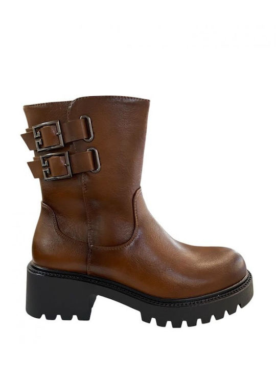 Biker Boots Decorative Tan Eco Leather