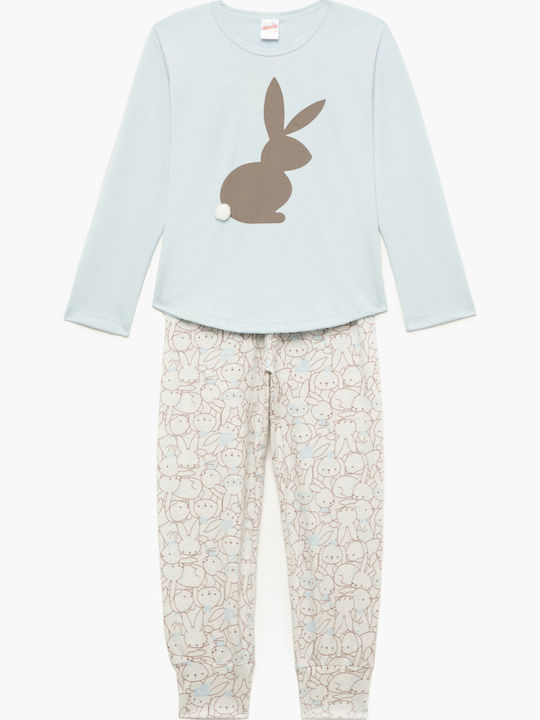 Minerva Παιδική Πιτζάμα Χειμωνιάτικη Σιέλ BUNNY