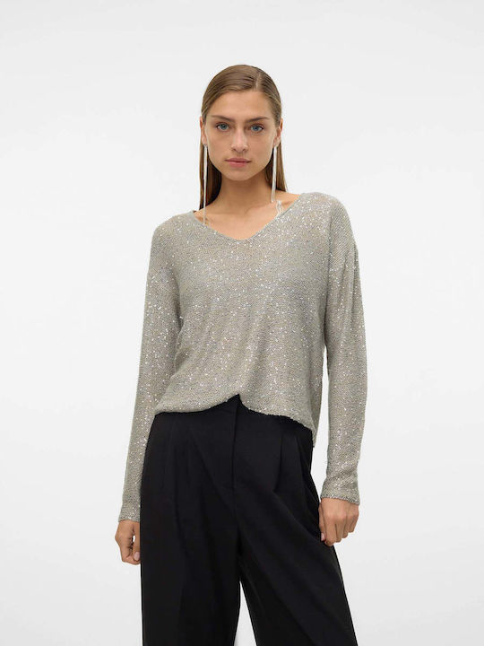 Vero Moda Damen Langarm Pullover mit V-Ausschni...
