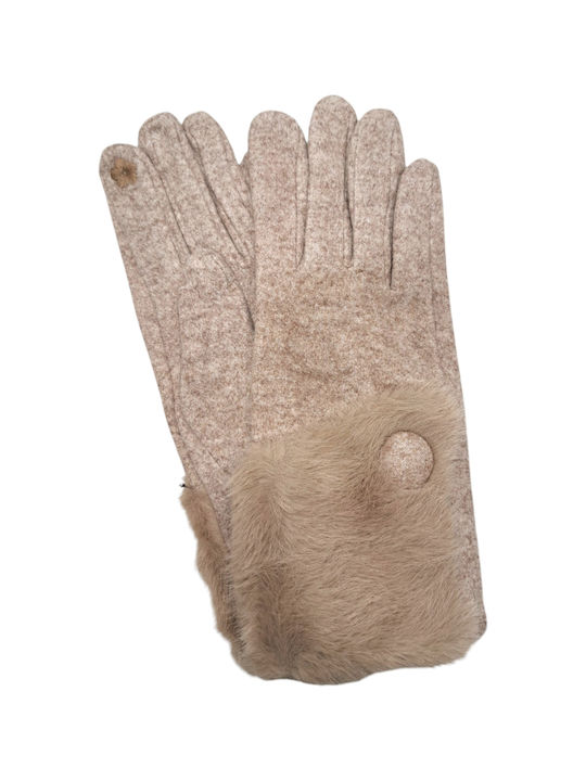 Remix Women's Knitted Touch Gloves with Fur Beige