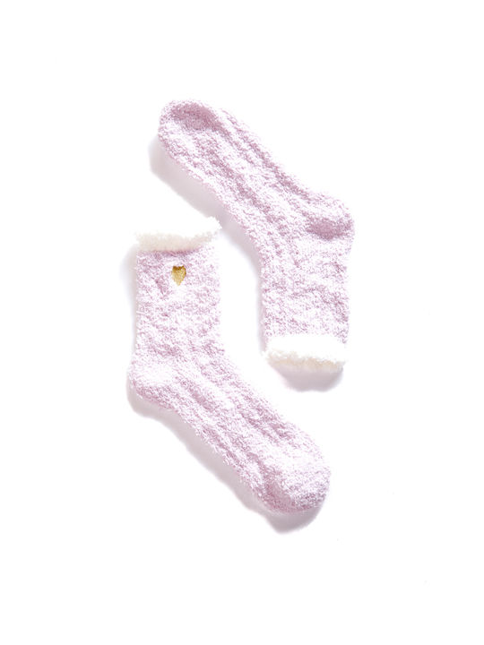 Damen Fleece Bestickte Socken Fliederfarben