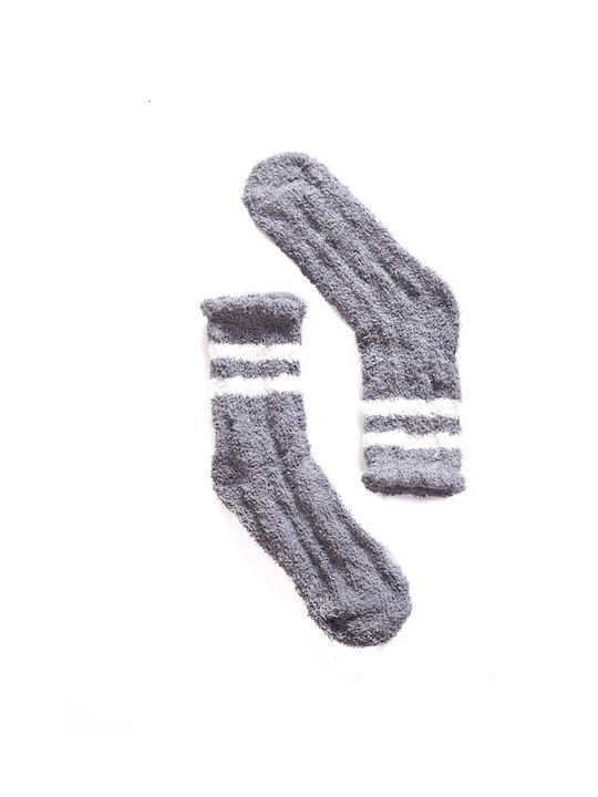 Damen Fleece Socken Streifen Anthrazit