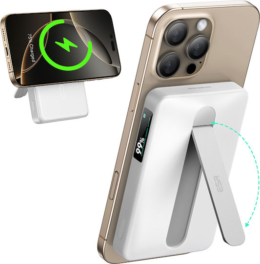 ESR Qi2 MagSlim Kickstand MagSafe Qi2 Power Bank 10000mAh 15W Λευκό