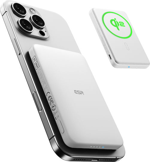 ESR Qi2 MagSlim MagSafe Power Bank 10000mAh 15W Бял