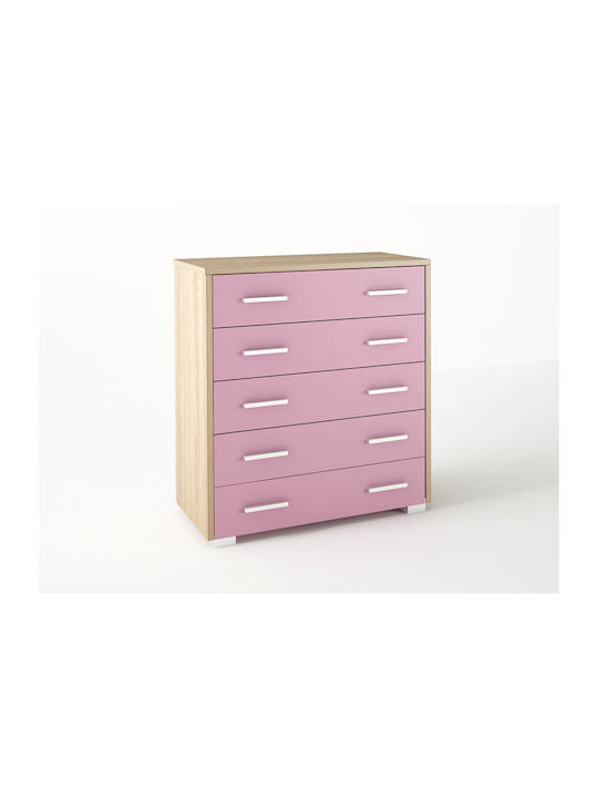 Kinderkommode Rosa mit 5 Schubladen 80x45x90cm
