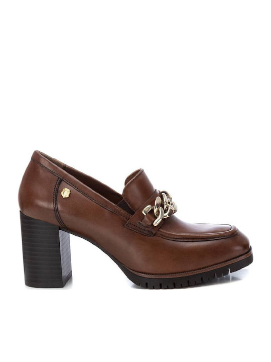 Leder Pumps mit Riemchen & hoher Absatz Braun