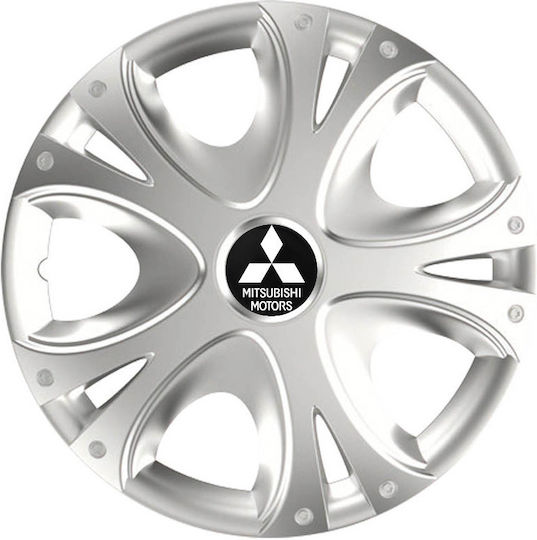 Versaco Car Hubcap Set Dynamic with Mitsubishi Emblem 15" 4pcs Silver