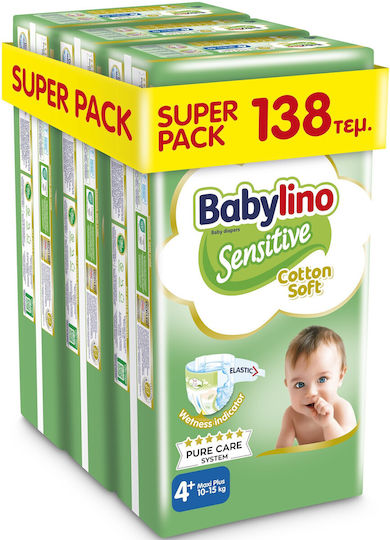 Babylino Tape Diapers Sensitive Cotton Soft Monthly Pack No. 4+ for 10-15kg 138pcs
