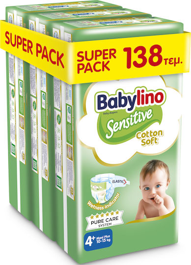 Babylino Klebeband-Windeln Sensitive Cotton Soft Monats-Pack Nr. 4+ für 10-15kg 138cm