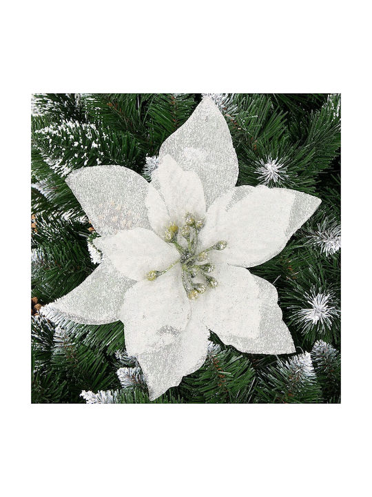 Hängendes Ornament Blume Kunststoff Weiß mit Glitzer 13x13cm Set 10Stück