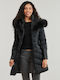 Oxana Women's Long Lifestyle Artificial Leather Jacket for Winter Black