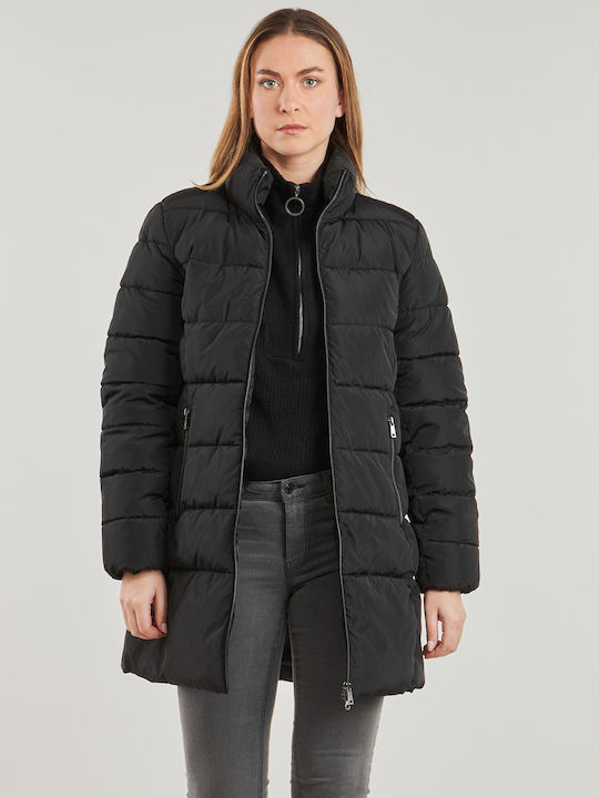 Women's Long Puffer Jacket for Winter with Hood Black