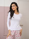 Μακρυμάνικο Βαμβακερό Λευκό Γυναικείο Φανελάκι