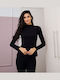 Mânecă lungă Bumbac Black Tricou pentru femei Pulover cu guler înalt
