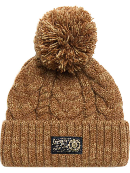 Chunky Cable Pom Pom Beanie Beanie Knitted ISLAND TOFFEE TWIST