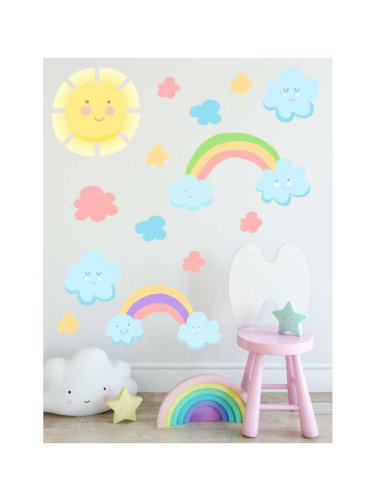 Autocolant Decorativ pentru Copii Perete Soare și curcubee 100buc