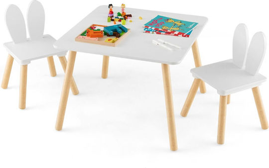 Kinder Tischset mit Stühlen zum Malen aus Holz Weiß Costway