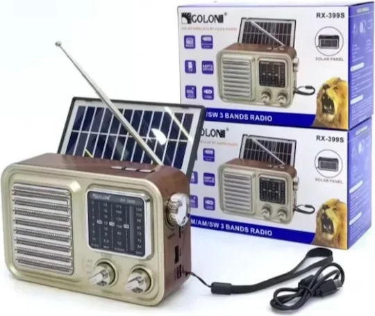 Golon RX-399S Επιτραπέζιο Ραδιόφωνο Ηλιακό με USB Χρυσό