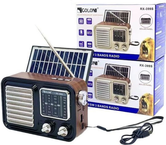 Golon RX-399S Настолен Радиоприемник Соларно Захранване с USB Черен
