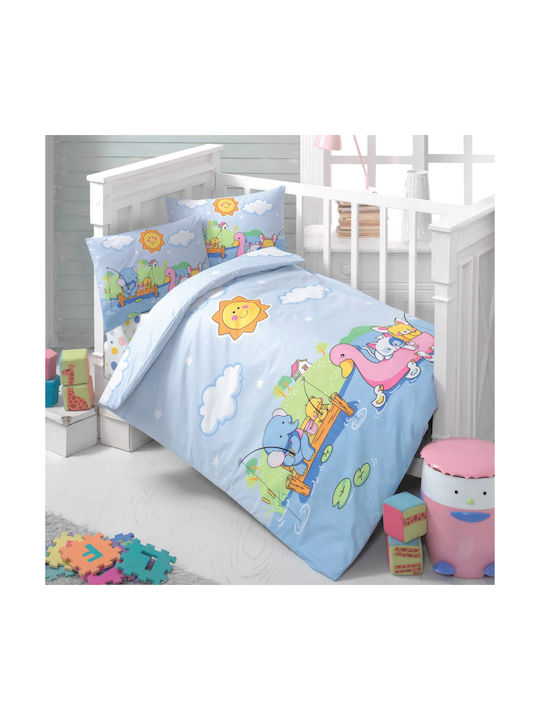 Beauty Home Baby Sheets Set Crib Cotton Light Blue Multicolored 100x150cm 4pcs