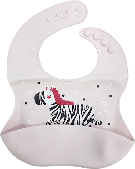 Beboulino Waterproof Bib Silicone with Pocket Pink Zebra
