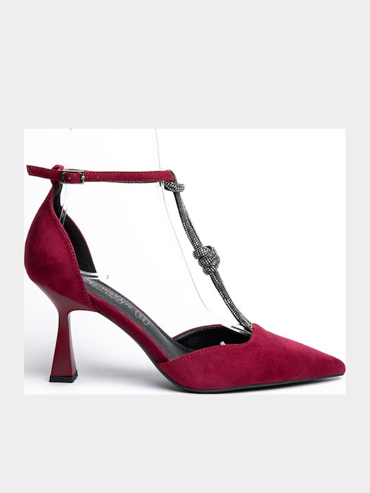 Pumps mit Riemchen & hoher Absatz Burgundisch