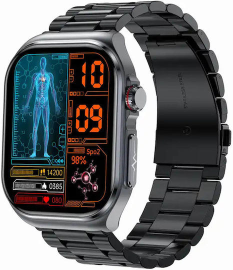 Microwear ET585 Smartwatch με Παλμογράφο (Black Steel)