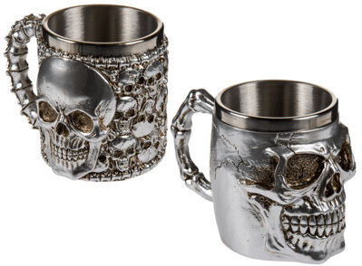 Out Blue Silver Plated Mug Goblet Skull Set 2pcs