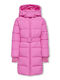 Kids' Quilted Jacket Long with Hood Pink