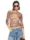 Women's Crop Top Long Sleeve Animal Print Leopard