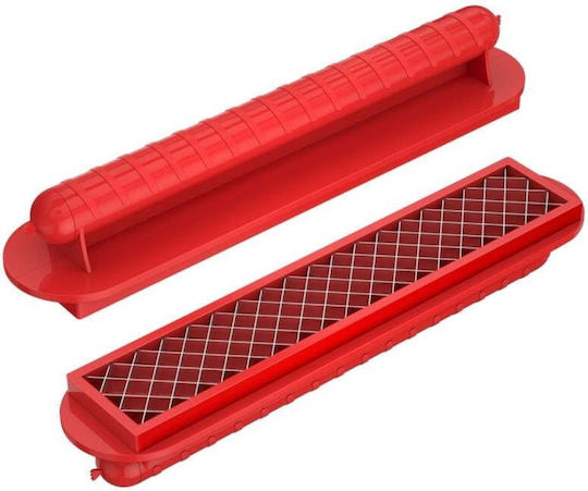 Feliator manual pentru hot dog Flippy, tăietor manual pentru cârnați hot dog, potrivit pentru grătar, 29,5 x 6,5 cm, din oțel inoxidabil ABS, roșu