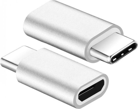 Convertor micro USB feminin în USB-C masculin Argintiu 1buc